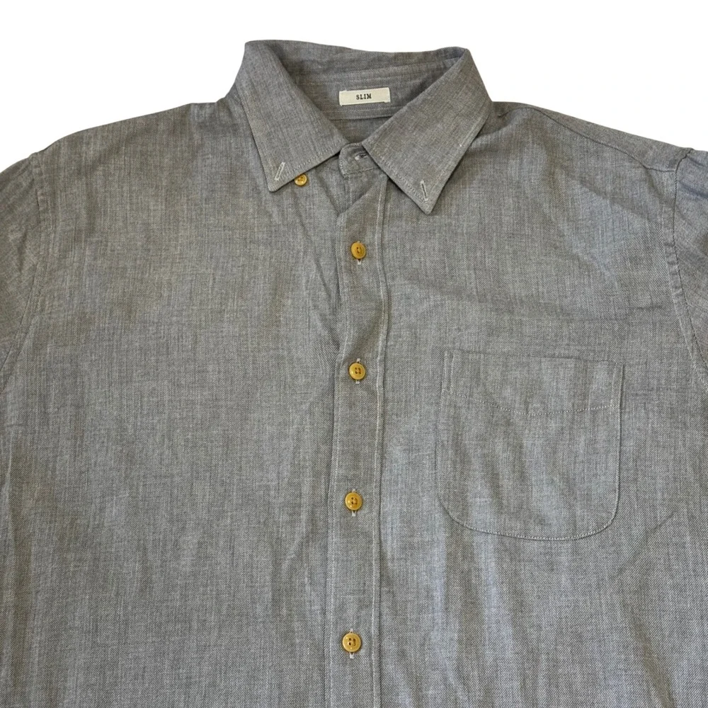 J.Crew Mens Slim Fit Cotton‎ Shirting Button Down Grey Twill Long Sleeve Shirt M